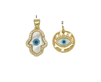 CZ Evil Eye Hamsa Hand MOP Pendant, Sku#L653