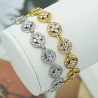 CZ Gold Silver Flower Bezel Setting Bracelet, Sku#B217