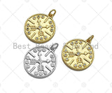 CZ Micro Pave Cross Arrows On Round Coin Pendant/Charm,Cubic Zirconia Charm, Necklace Bracelet Charm Pendant,18x20mm, Sku#L413