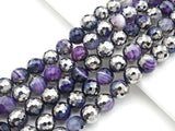 Half Silver Plated Natural Purple Banded Agate Round Faceted Beads, Sku#UA129