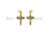 CZ Colorful Micro Pave Cross Pendant, Cross Shaped Pave Pend