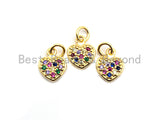 CZ Colorful Micro Pave Puffy Heart Pendant, Heart Shaped Pave Pendant, Gold plated,9x11mm, Sku#F827