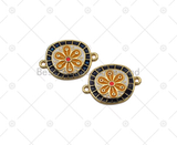 Colorful Enamel Flower On Oval Shape Connector,18K Gold Filled CZ Micro Pave Flower Charm, Necklace Bracelet Charm Pendant, Sku#Y561