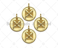 18k Shiny Gold Square Flower On Round Coin Charms, Gold Coin Charms, Flower Pendant, Gold Pendant, Round Necklace Charms, 12x12mm, Sku#Y337