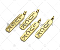 CZ Micro Pave Gold Bar LUCK Pendant, Cubic Zirconia Gold Strip Pendant, Micro pave Luck pendant, 9x43mm, sku#LK137