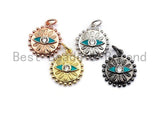 CZ Micro Pave 14x17mm Enamel Evil Eye on Round Disc Pendant, Round Pendant Rose Gold/Black/Gold/Silver, sku#Z399