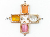 Rectangle Bezel Connector Faceted Cat's Eye Stone, sku#A83