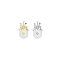 Colorful CZ Castle Freshwater Pearl Pendant, Sku#Y964