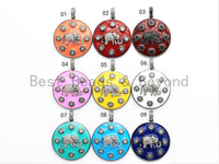 NEW Enamel Colorful Round With Elephant and Stars Pendant,CZ Micro Pave Oil Drop pendant,Enamel pendant,Enamel Jewelry,34x37mm,sku#F570