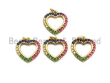 CZ Micro Pave Rainbow Color Open Heart Shape Pendant for Bracelet Necklace, Cubic Zirconia Space Pendant Charm, 16x17mm,sku#F895