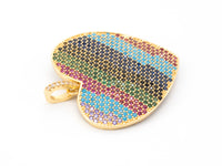 CZ Micro Pave Mixed Color Rainbow Heart Shape Disc Pendant, Cubic Zirconia Pendant, Sku#F50C