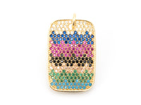 CZ Micro Pave Mixed Color Rectangular Pendant, Cubic Zirconia Pendant/Charm, 28x17mm,Sku#F51