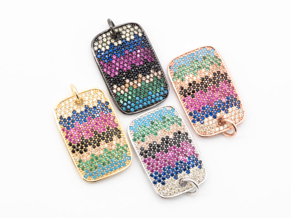 CZ Micro Pave Mixed Color Rectangular Pendant, Cubic Zirconia Pendant/Charm, 28x17mm,Sku#F51