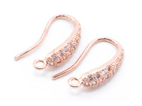 1pair, CZ Micro Pave Gold, Silver, Rose gold, Black Rhodium Plated Earring Wires Hooks,17x4mm, sku#J16