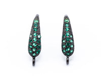 CZ Micro Pave Leaf Earring wire hooks, Green Cobalt Fuchsia Finish on Black Rhodium plated, Earring Findings, 1pair, sku#J17