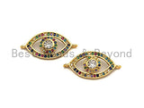 Colorful CZ Micro Pave Evil Eye Shape Connector/Link, Cz Pave Bracelet Necklace Connector in Gold Finish,12x25mm,sku#M252