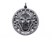 CZ Micro Pave Large Hollow Skull Disc Pendant/Charm, Cubic Zirconia Round Skull Pendant, Halloween Pave, 29mm, sku#F152