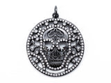 CZ Micro Pave Large Hollow Skull Disc Pendant/Charm, Cubic Zirconia Round Skull Pendant, Halloween Pave, 29mm, sku#F152