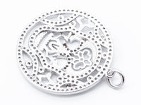 CZ Micro Pave Large Hollow Skull Disc Pendant/Charm, Cubic Zirconia Round Skull Pendant, Halloween Pave, 29mm, sku#F152