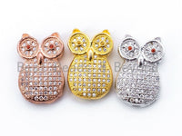 CZ Micro Pave Owl with Red Eye Beads, Rose Gold/Gold/Sliver Plated, 13x20x5mm, sku#C42