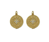 CZ North Star On Round Coin Charm, Sku#F1480