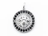 Black CZ Micro Pave Lion Head Round Pendant/Charm, Cubic Zirconia Men's Bracelet Charm Pendant,15mm, sku#F169