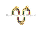 CZ Colorful Micro Pave Baguette Horseshoe Shape Charm, Reversed U Shape Pave Pendant, Gold plated, 12x12mm, Sku#F955