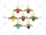 Colorful Glass Bee Shape Pendant, 18K Gold Filled CZ Beed Charm, Necklace Bracelet Charm Pendant,32x27mm, Sku#FH180