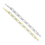 CZ Oval Flower Rectangle Link Gold Silver Bracelet, Sku#A347