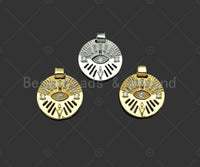 CZ Micro Pave Evil Eye Hollow Out Round Coin Shape Pendant/Charm,Sku#L493