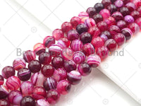 High Quality Fuchsia Purple Banded Agate Smooth, Round 6mm/8mm/10mm/12mm, Natural Agate Beads, 15.5"Full Strand, sku#UA118