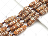 NEW STYLE Natural Tibetan Agate,Focal Beads, Barrrel Shape 14x40mm, 14" Full Strand, Natural Agate, DZI AgateSku#U971