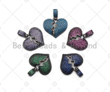 Cz Micro Pave broken Heart Pendant/Charm, Turqoise/Fuchsia/Cobalt/Green/Violet CZ Pave Charm , 21x23mm,sku#ML15