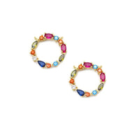 Rainbow CZ Round Ring Charm Necklace, Sku#F1515