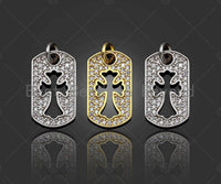 CZ Micro Pave Hollow Out Cross On Rectangle Shape Pendant/Charm,Dainty Medallion Charm, Necklace Bracelet Charm Pendant,10x17mm, Sku#L514