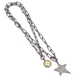 Gunmetal Paperclip Chain Star Flower Necklace