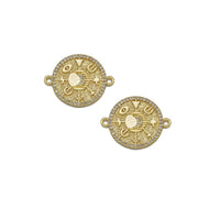 CZ Gold Evil Eye Star Lucky Round Connector Charm, Sku#LK768