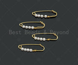 Cute 18K Gold Safety Pin Clasp, Pearl On Clasp Safety Pin, Paper Clip Chain Connector Clasp, 8x24mm, Sku#Y392