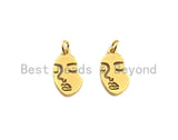 Flat Face Shape Pendant/Charm, Face Cubic Zirconia Pendant, Gold Tone,10x19mm,Sku#Z508