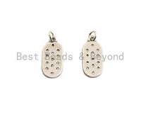 CZ Micro Pave Flat Oval Pendant, Antique Silver Tone, Clear Cubic Zirconia Big Pave Oval Charm Pendant, 9x21mm,sku#F1014