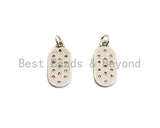 CZ Micro Pave Flat Oval Pendant, Antique Silver Tone, Clear Cubic Zirconia Big Pave Oval Charm Pendant, 9x21mm,sku#F1014