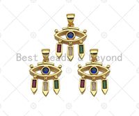 Gold Filled CZ Micro Pave Cobalt Blue Evil Eye Shape Pendant, 18K Gold Filled Evil Eye Charm, Necklace Bracelet Charm, 15x19mm, Sku#LD89