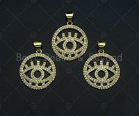 18k Dainty Gold Evil Eye With Eyelash On Round Ring Shape Charms, Dainty Charms, Gold Pendant, Round Ring Charms, 18x21mm, Sku#LK172