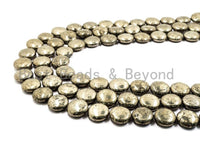 Natural Pyrite Smooth Coin Beads, 8mm 10mm 12mm Coin Round Smooth Pyrite Gemstone beads, 15.5" Full Strand, SKU#W11