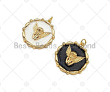 Gold Filled Angel on White Black Enamel Round Garland Shape