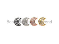 CZ Micro Pave Cresent Moon Spacer Beads with Clear CZ for Bracelet/Necklace, Cubic Zirconia space Beads, 10x12mm, sku#Z827