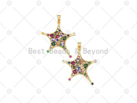 Colorful CZ Micro Pave Five Point Star Shape Pendant, 18K Gold Filled Starfish Charm, Necklace Bracelet Charm Pendant,33x37mm,Sku#LK476