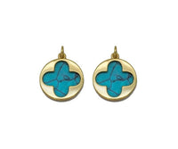 Gold CZ Clover Flower On Turquoise Stone Charm, Sku#L705