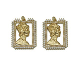 Gold Lady Head On CZ Rectangle Frame Charm, Sku#L673