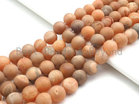 Peach Color Druzy Agate beads, 6mm/8mm/10mm/12mm/14mm Round Smooth Matte beads,Natural Agate Druzy Round Beads, 15.5inch strand, SKU#U851